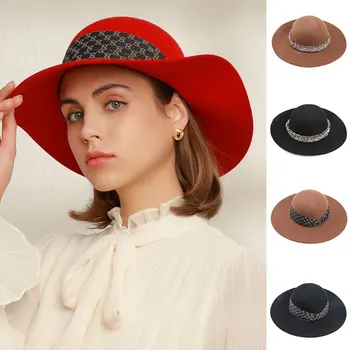  Lână Pălărie Pălărie Pentru Femei Pălărie Toamna Palarie Cald Centura Stil francez Doamnelor Moda Nunta Biserica Pălărie Fedoras Margine Largă