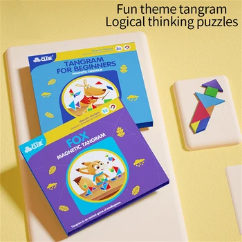  Magnetic Puzzle 3D Puzzle Tangram Jucării de Gândire Joc de Formare Geometrice Montessori de Învățare de Învățământ de Jucării din Lemn pentru Copii