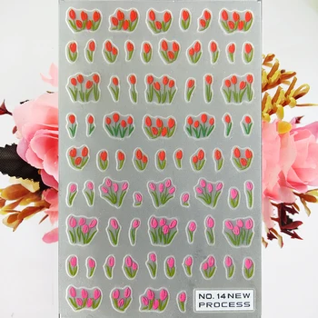  Mată 3D Nail Arta autocolant Rosu Roz Lalea Acuarela Flori Subțire Tenacitate Slider Decoratiuni Unghii Decalcomanii Accesorii Manichiura