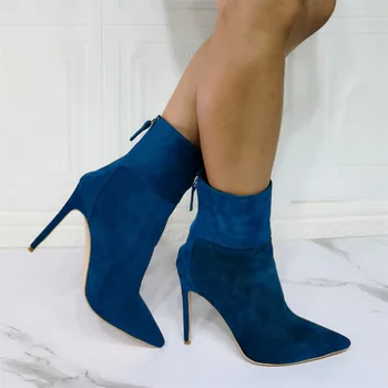  McNabney 2022 Noi Femeile Albastru Piele De Căprioară A Subliniat De La Picior Toc Stiletto Spate Cu Fermoar Glezna Cizme Cu Toc Înalt Pantofi De Toamna Si Iarna De Dimensiuni Mari 47