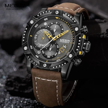  MEGIR Beiläufige Uhr Männer Sus Marke Luxus Quarz Chronograph Armbanduhr Lederband Armee Sport Uhren Relogios Masculio 2130