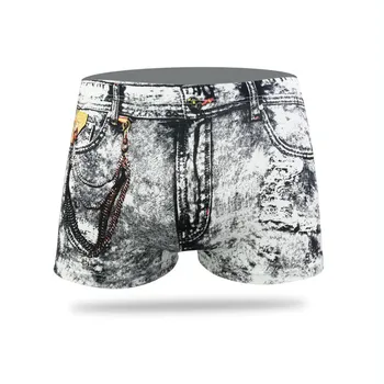  Moda Barbati Sexy 3D Blugi de Imprimare Boxeri Boxeri Respirabil Lenjerie Casual, de Înaltă Elastic Moale, Subțire, Confortabil Sissy Pantaloni scurti