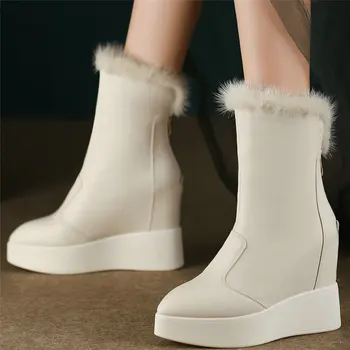  Moda De Iarnă Adidasi Femei Piele De Vaca Pene Toc Înalt Cizme De Zapada De Sex Feminin Blana Caldă A Subliniat Toe Pompe De Platforma Pantofi Casual