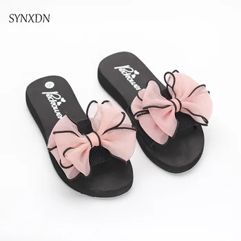  Moda Femei Papuci de Fluture Nod Doamnelor Pantofi Plat Drăguț Fete Slide-uri de Sandale de Plaja, Non-alunecare papuci de Femei Încălțăminte