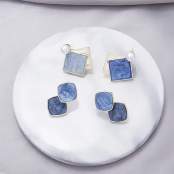  Moda Grace Pătrat Albastru În Formă De Cercei Pentru Femei Fete Stil Simplu Geometrice Ureche Stud Bijuterii Cadouri Partid