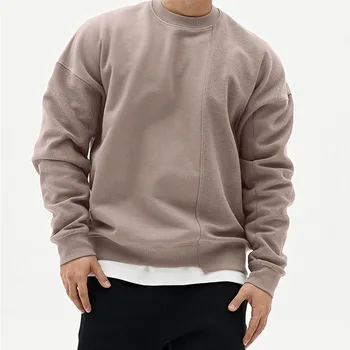  Moda pentru bărbați de Culoare Solidă Pulover Vrac de Mari Dimensiuni Crewneck Sweater