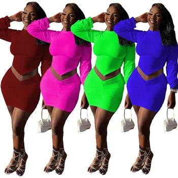 Moda pentru femei Două Seturi de Piese Culoare Solidă Slim Guler Rotund Întinde Sexy Neregulate Plus Dimensiune Costume Fusta Ridicata Dropshipping