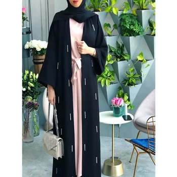  Musulman Abaya Ștrasuri Din Mărgele Rochie Cardigan Perle Tunica Haine Lungi Kimono Jubah Ramadan Arabă Turcă Echipa De Rugăciune Islamice ClothinS533
