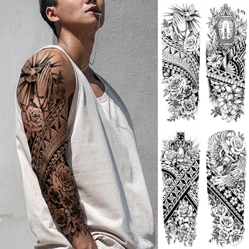  Mâinile Se Roagă Mari Brațul Impermeabil Tatuaj Temporar Autocolant Pace Porumbel Bujor Trandafir Floare De Crin De Viteze Totem Fals Tatuaje Femei Bărbați