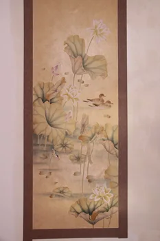  Mână-pictat tapet de mătase pictura lotus cu mandarina duck pictate manual hârtie de perete tapet multe arte/fundal opțional