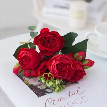  Mătase roșie Bujor Flori Artificiale Crescut de Nunta DIY Acasă Decor de Înaltă Calitate Buchet Mare de Spumă Accesorii Craft Alb de Flori False