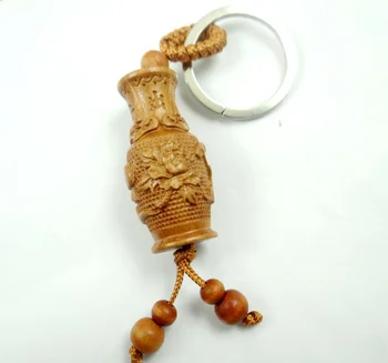  Natural mahon trei-dimensional gravură vaza lemn breloc Buddha cheie inel bijuterii cadou pentru bărbați și femei 1 buc