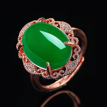  Naturale de Calcedonie Verde Chinezesc Sculptat de Mână Picătură de Apă Ring Moda Bijuterii Bărbați și Femei Agat Verde Deschis Inel Reglabil