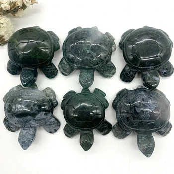  Naturale Moss Agat De Broască Țestoasă Manual De Cuarț Sculptate Turtle Lustruit Vindecare Bijuterie Meditație Decor Lustruit Pietre