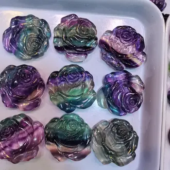  Naturale Violet Fluorit Verde a Crescut de Flori în Formă de Mână Sculptate Flori de Cristal Pietre de Vindecare Decor Pietre Naturale și Minerale