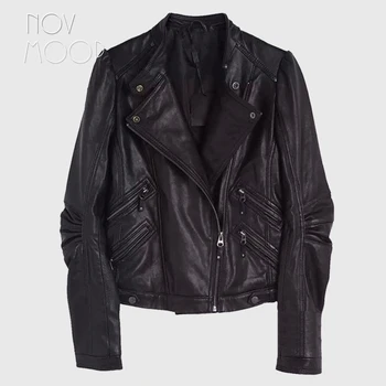  Negru din piele pentru femei jachete din piele de oaie carne de miel sacou motocicleta real haine de piele jaqueta de couro LT476 transport Gratuit