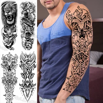  Negru Totem Brat Tatuaje Temporare Cu Maneci Pentru Barbati Femei Adulte Leu Tigru Flori Înger False, Tatuaj Timp Mărime Corp Arta Tatuaje