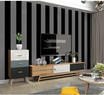  Negru&Gri, cu Dungi Verticale Tapet (5 m2) Home Decor pentru Camera de zi Dormitor Fundal de Perete de Acoperire Moderne de Lux