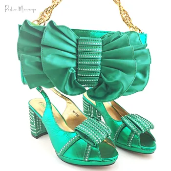  New Sosire Design Italian din Africa Nigerian Stil Femei Pantofi și Sac Decorate Cu Bandă Îngustă de Culoare Verde