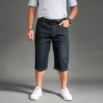  New Sosire Moda Bărbați De Pantaloni Scurți Denim Elastic Subțire Liber Genunchi Lungime Casual Super Mare Plus Dimensiune Între 30 Și 34 36 38 40 42 44 46 48