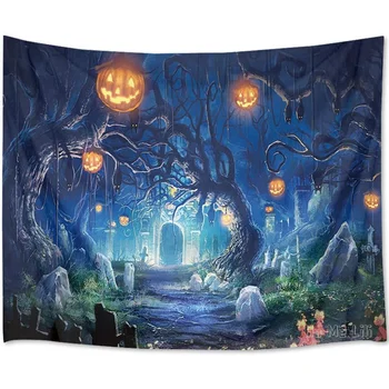  Noaptea De Halloween Prin Ho-Mi Lili Tapiserie Bântuită Pădure Cu Mormântul Și Dovleci Perete Pătură Pentru Camera De Cămin Decor