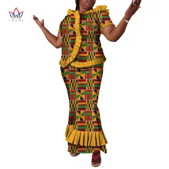  Noi African de Imprimare Set de Fusta pentru Femei Personalizate Maneca Scurta Top+Glezna Lungime Fusta Sirena 2 Buc Set Plus Dimensiune WY3171