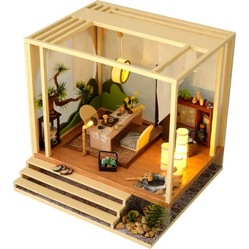  Noi Miniatură Clădire Kituri DIY Casa de Păpușă de Lemn Camera de Ceai Japonez casă de Păpuși cu Mobilier de Casa Jucarii pentru Fete Ziua de nastere Cadouri