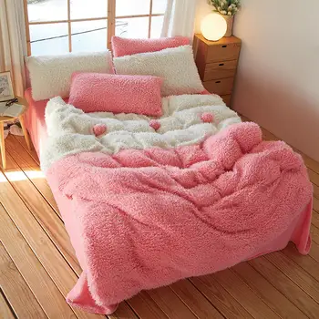  nou parul Lung Blana de catifea iarna moale asternuturilor de Pat set de Cașmir carpetă acopere set pat fata de perna& Fleece thinken cald bedcloth