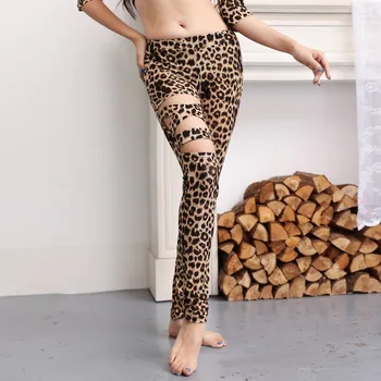  Noul Design Leopard De Imprimare Jambiere Pantaloni De Burtă De Dans Practică Pantaloni De Dans Pantaloni Practicarea Pantaloni Lungi Fără Eșarfă