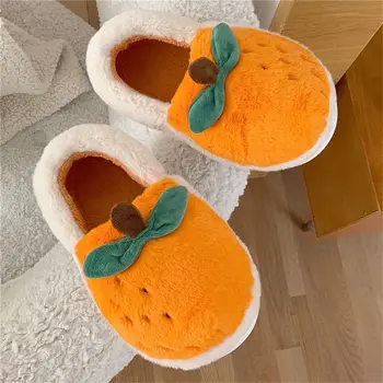  Noutatea Portocaliu Designer Papuci Fete Interioară Botosei Mocasini Pantofi de Iarna pentru Femei Fuzzy Fructe Papuci de casă Amuzant Pantofi Pentru Femeie