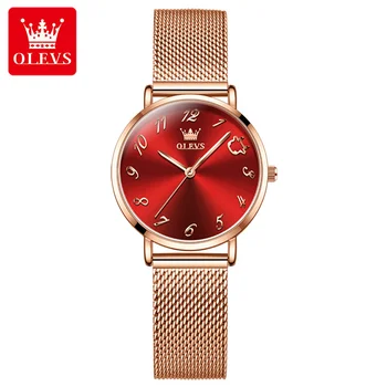  OLEVS de Moda Casual, Rose de Aur Femei Vin Roșu Încheietura Ceas de Designer Elegant Doamnelor Ceasuri Rochie Simpla Gfit Reloj Mujer 2023