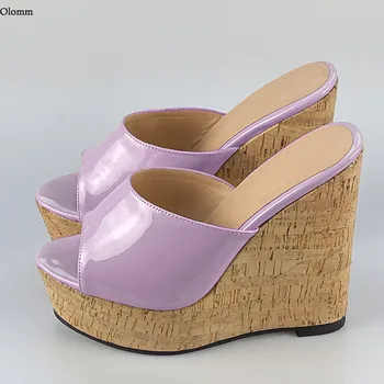  Olomm 2021 Vara Handmade Femei Strălucitoare Catâri Sandale Tocuri Deget de la picior Deschis Destul de 4 Culori Pantofi Casual Femei NE Dimensiune 5-20