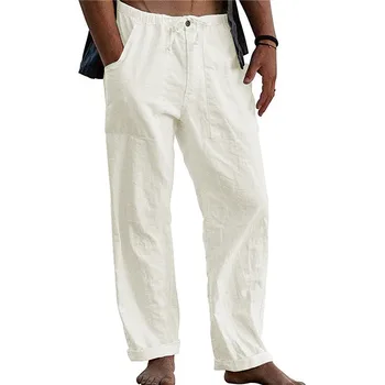  Pantaloni albi Bărbați 2022 Liber Casual Usoare de Yoga Pantaloni Barbati Vara Plaja Pantaloni Lungi cu Cordon cu nasturi