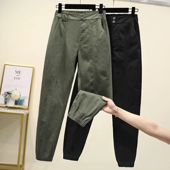  Pantaloni Femei Talie Mare Plus Dimensiune Casual Pierde Postav Talie Elastic Glezna-lungime Armata Verde Negru Pantaloni Femei