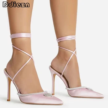  Pantofi femei 2023 Tocuri inalte Doamnelor Pompe de Sandale Nou În Deget a Subliniat Moda Bling Femeie Cross-legat de Lux Pietre Diapozitive