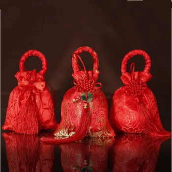  PASAYIONE Broderii de Brocart Roșu Candy Bag Tradițională Chineză Stil de Nunta de Lux Eveniment Consumabile Partid Favoruri Cadou de Zahăr Decor