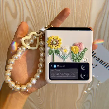  Pentru Galaxy Z Flip 3 Capacul din Spate pentru Sasmung Cazuri 3D Broderie Flori Cadouri pentru ZFlip 3 Caz Galaxy Samsung Funda Capa Drăguț
