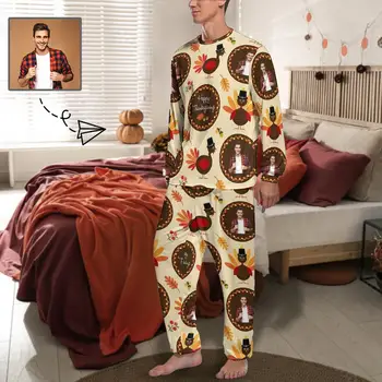  Personalizat Fata Fericit ziua Recunostintei Bărbați Pijama cu Maneca Lunga Set Costum de Familie Haine de Acasă Arata Tie Dye Personalizate de Design Interior