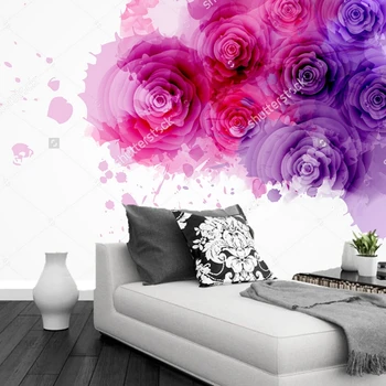  Personalizat tapet modern,Mov si trandafiri roz,3D pictură în ulei tapet pentru camera de zi TV de perete dormitor tapet rezistent la apa