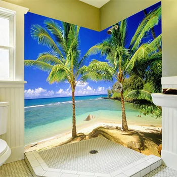  Personalizate 3D Murală Tapet Modern pe Plaja Palmier de nucă de Cocos pe Litoral, Natură, Peisaj Fresca din PVC rezistent la apa de Baie Fundal gazete de Perete