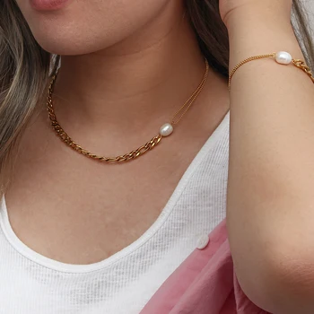 Placat cu Aur de 18K Figaro Lanț Coliere Asimetrice Figaro Lanț de Șirag de mărgele de Perle Bratari de Farmec Moda Bijuterii Personalizate