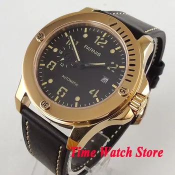  Placat cu aur de 43mm Parnis ceas de 24 de ore de sticlă de Safir cadran negru luminos MIYOTA Automatic Bărbați ceas 1024