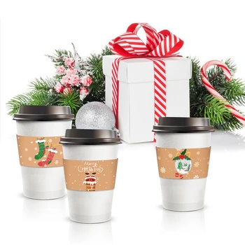  Pomul De Crăciun Petrecere Tacamuri Hârtie Kraft Cafea Atenție Ceașcă Fierbinte De Protecție Acoperă Mos Craciun Petrecere De Anul Nou Decoratiuni