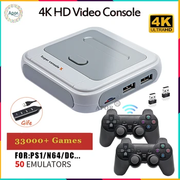  Portabil Super Consola X pentru PS1/PSP 33000+ Jocuri Mini TV Retro Console de jocuri Video 4K-HD-Out Suport pentru Wifi/Wireless Controller