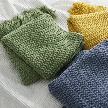  Primavara-Vara Thread Nou Pătură cu Ciucure Solid Arunca Pătură pentru Pat, Canapea Textile de Casa de Moda Cape 130*230cm Tricotate Covor
