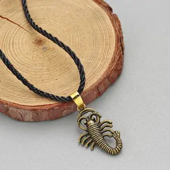  QIAMNI Bronz Antic Gotic Scorpion Amulete Colier Insecte Pandantiv Negru Frânghie Lanț de Bărbați Vintage Viking Bijuterii Cadou