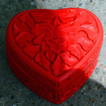  Rafinat Chineză Tradițională Tehnologie Roșu Lacquerware Frumoase Flori de bun augur Inima în formă de Cutie de Bijuterii