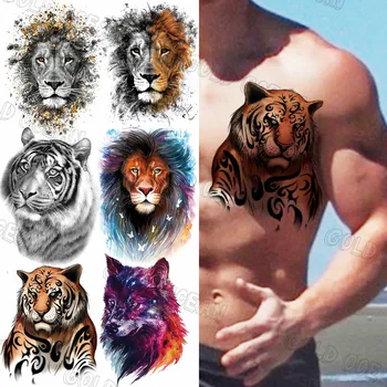  Rece Tiger King Tatuaje Temporare Pentru Bărbați Adulți Realist Leu Lup Fluture Tatuaj Fals Autocolant Rezistent La Apa Tatuaje Braț Picior
