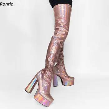  Rontic Nouă Femei de Moda de Primăvară Cizmele Impermeabile Tocuri Indesata Rotund Deget de la picior Destul de Colorat Club de Noapte Pantofi NOI Marimea 5-15