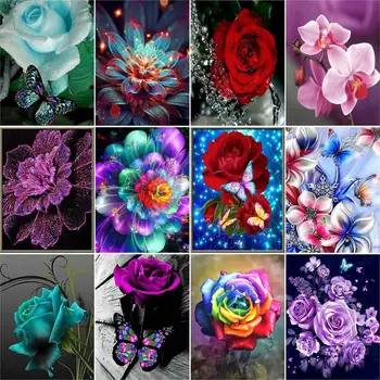  RUOPOTY 5D DIY Diamant Broderie Flori Fluture Stras Art Diamant Pictura Purple Rose Cross Stitch Kit Decor Acasă